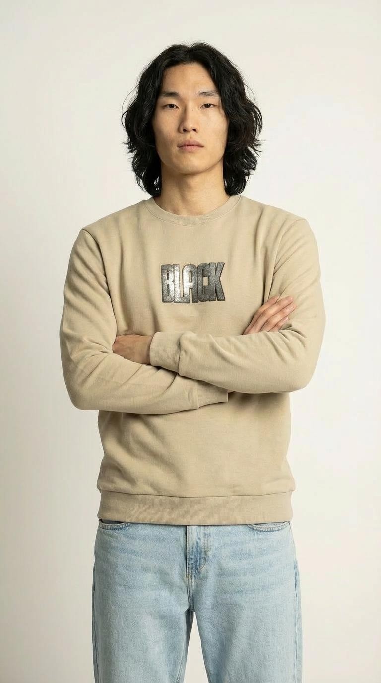 Coton House Erkek Bisiklet Yaka Uzun Kollu Sweatshirt %100 Pamuk Bisküvi Renk C8T0N4 görsel 4
