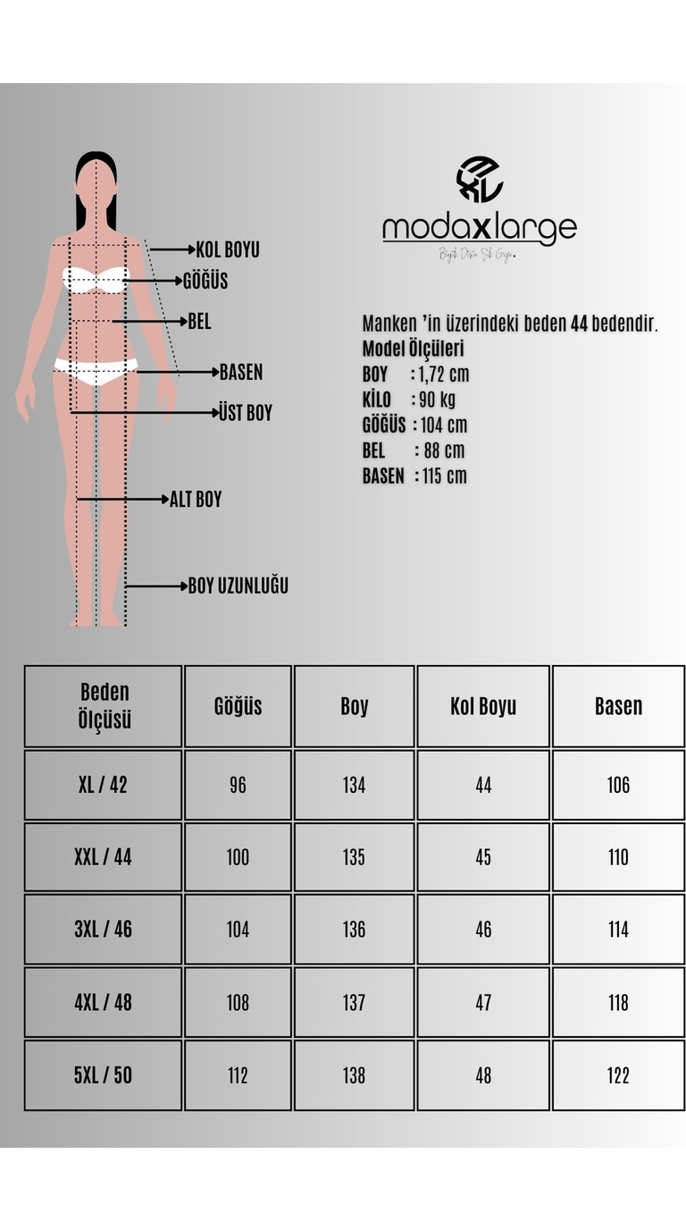 Koza Butik Kadın Büyük Beden Truvakar Kol V Yaka Uzun Elbise 5475-26 görsel 4