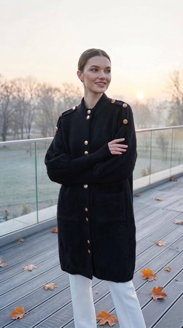 Aymiss Moda Uzun,kalın,düğme Aksesuarlı OVERSİZE(110CM)HIRKA