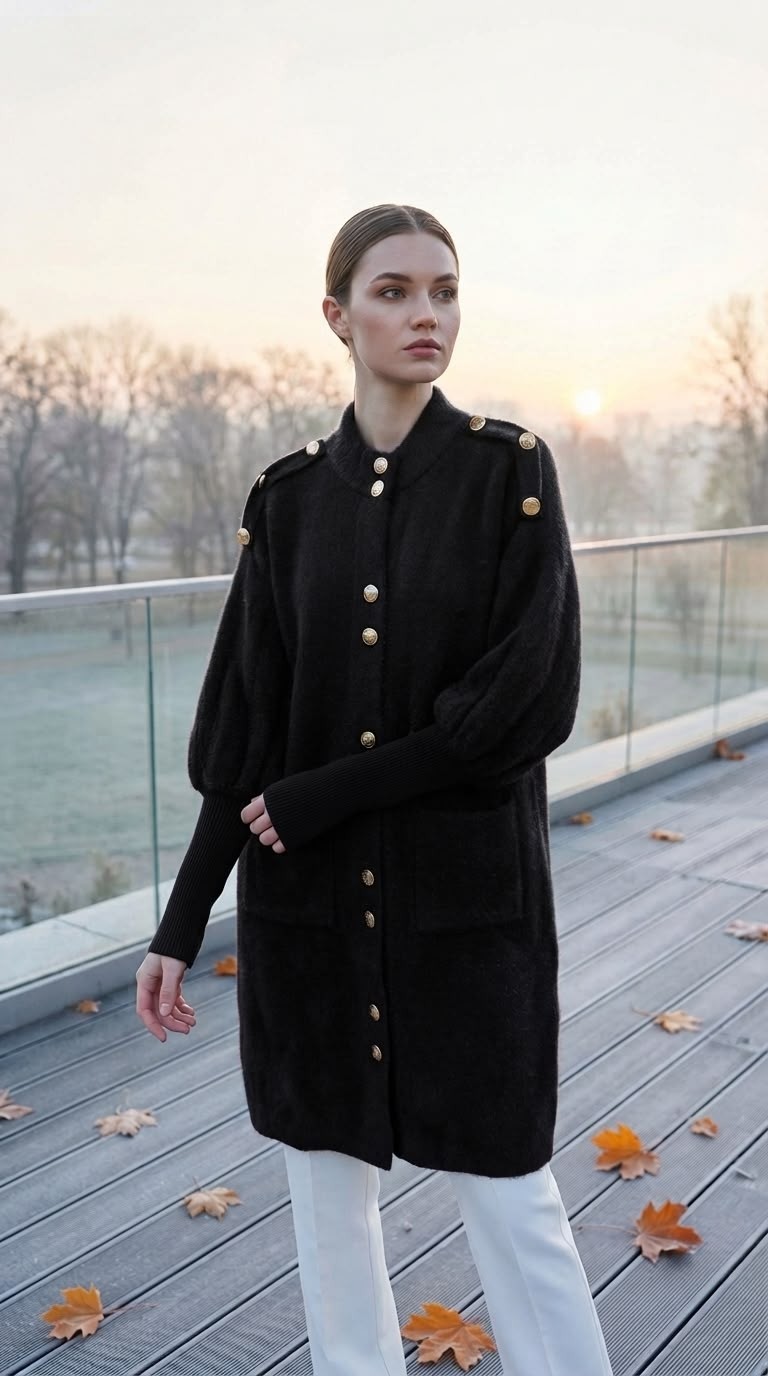 Aymiss Moda Uzun,kalın,düğme Aksesuarlı OVERSİZE(110CM)HIRKA görsel 8