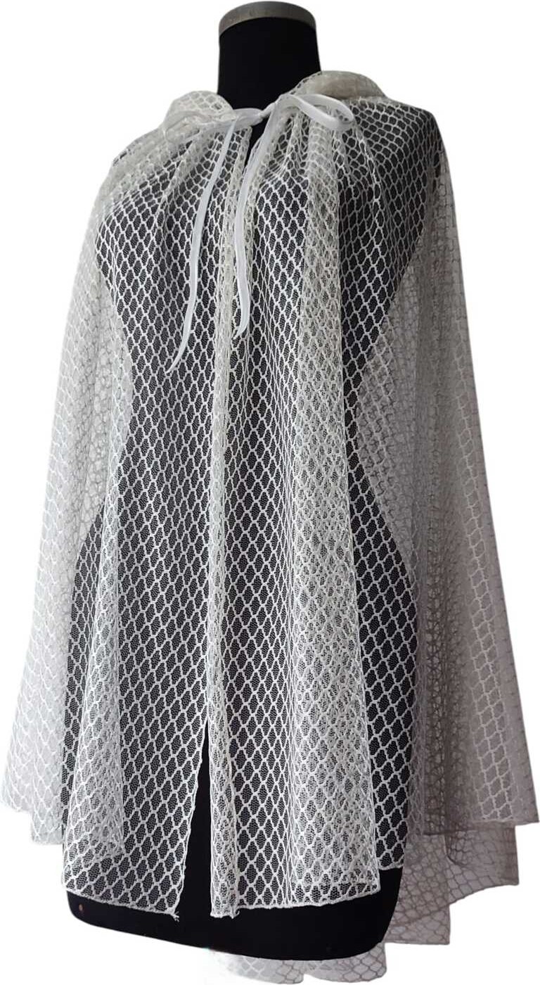 Moda Nur Pelerin, Kapşonlu Pelerin, Kırık Beyaz Renk , Gelin Pelerin. 1 Metre görsel 2