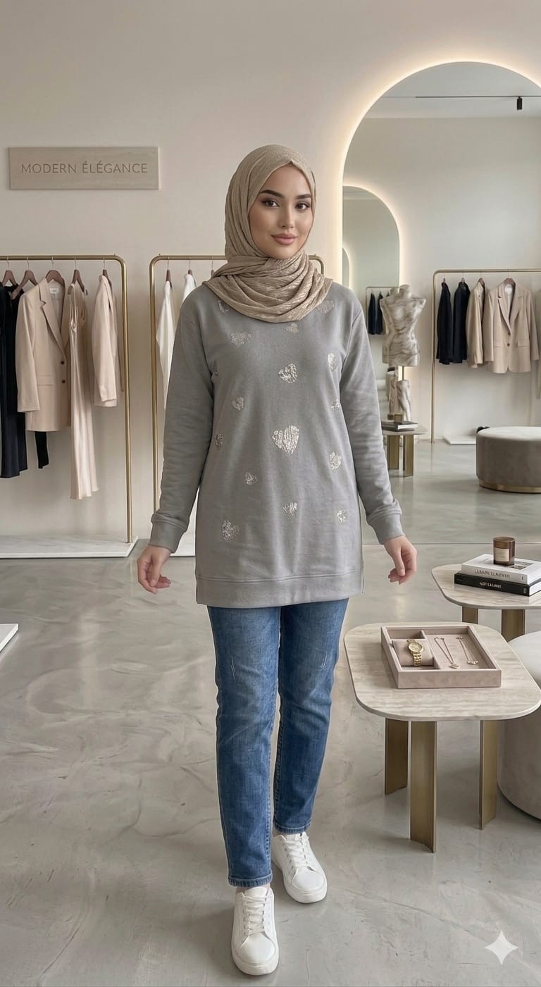 Peka Kadın Çiçek Nakışlı Tesettür Tunik