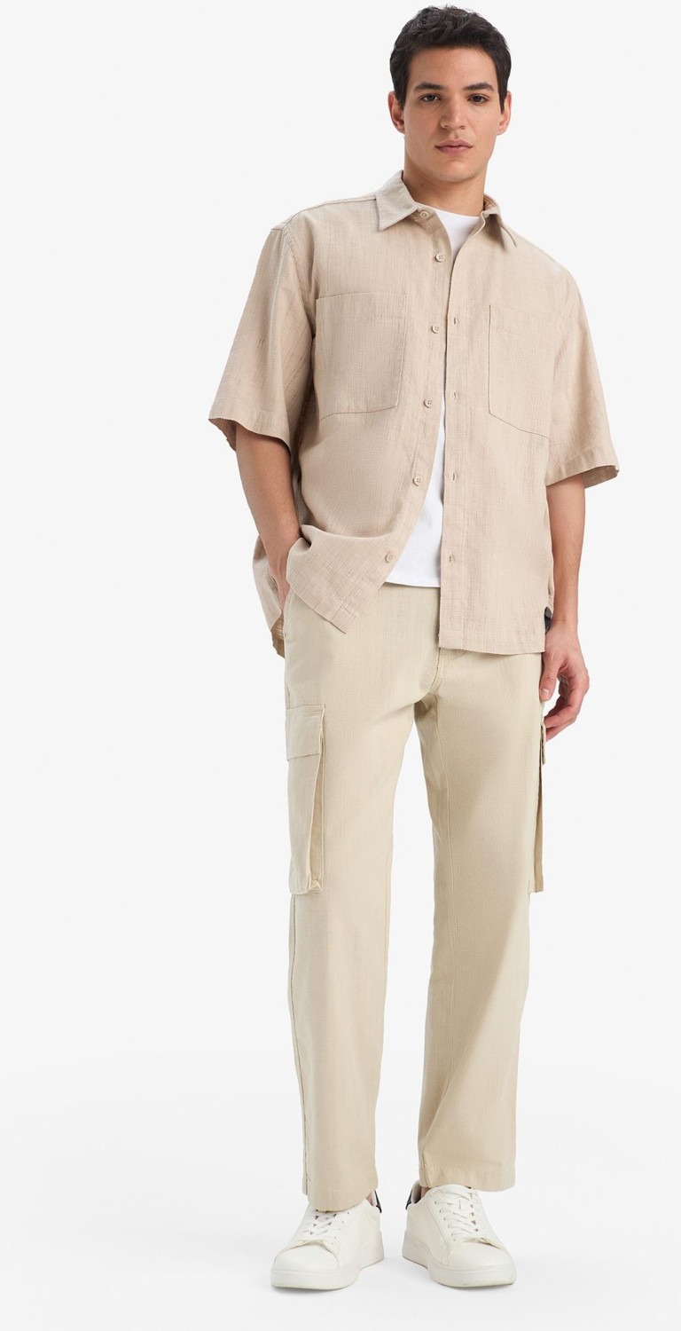 DeFacto %100 Pamuk Wide Leg Kargo Cepli Keten Görünümlü Yazlık Pantolon B9407AX25SP