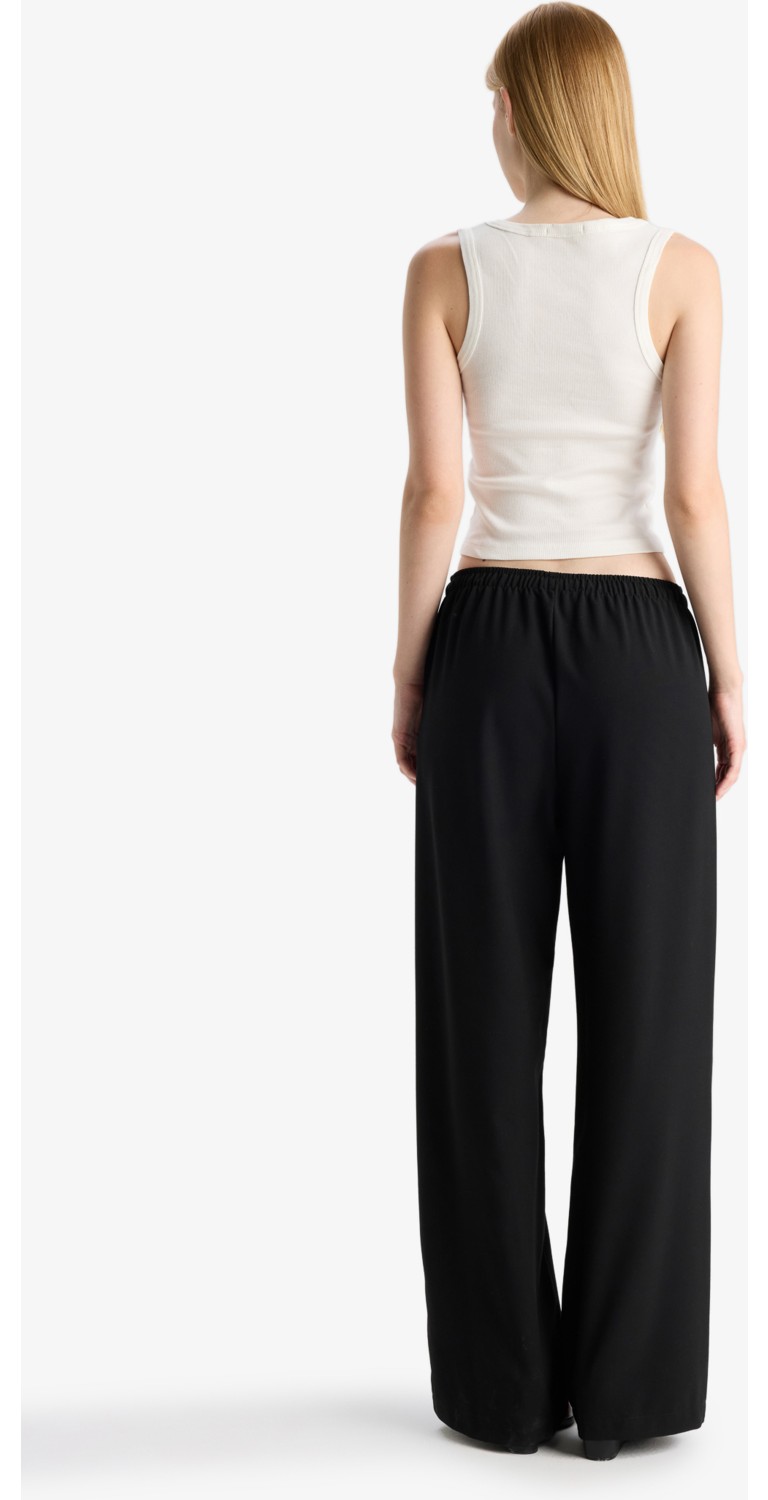 DeFacto Wide Leg Beli Lastikli Bağcıklı Cepli Kumaş Palazzo Pantolon C1428AX25AU görsel 6
