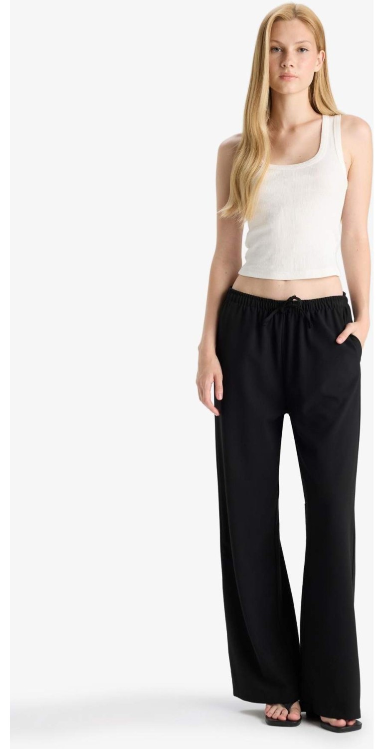 DeFacto Wide Leg Beli Lastikli Bağcıklı Cepli Kumaş Palazzo Pantolon C1428AX25AU görsel 8