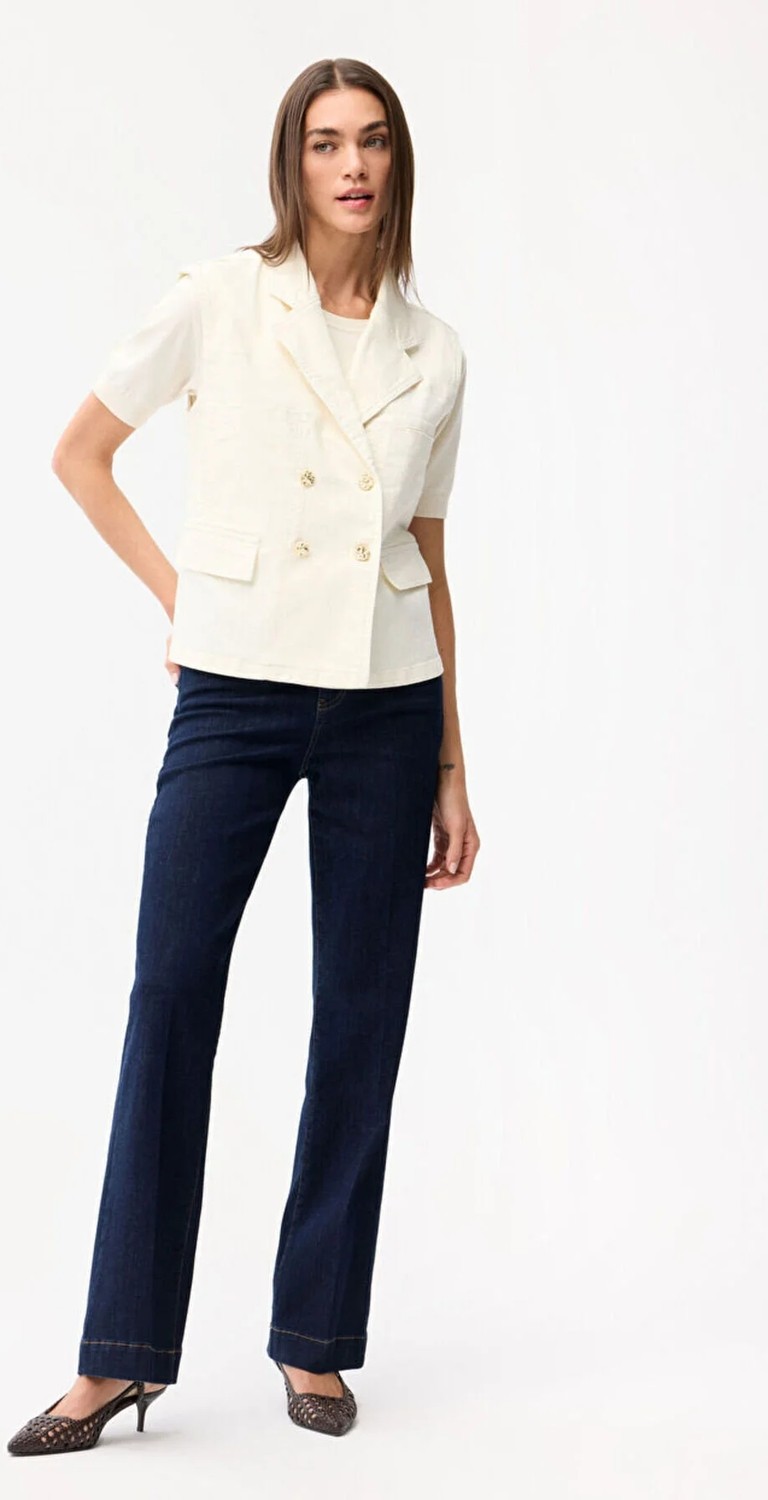 Love My Body Kruvaze Denim Yelek Kemik 179L9053003 görsel 3