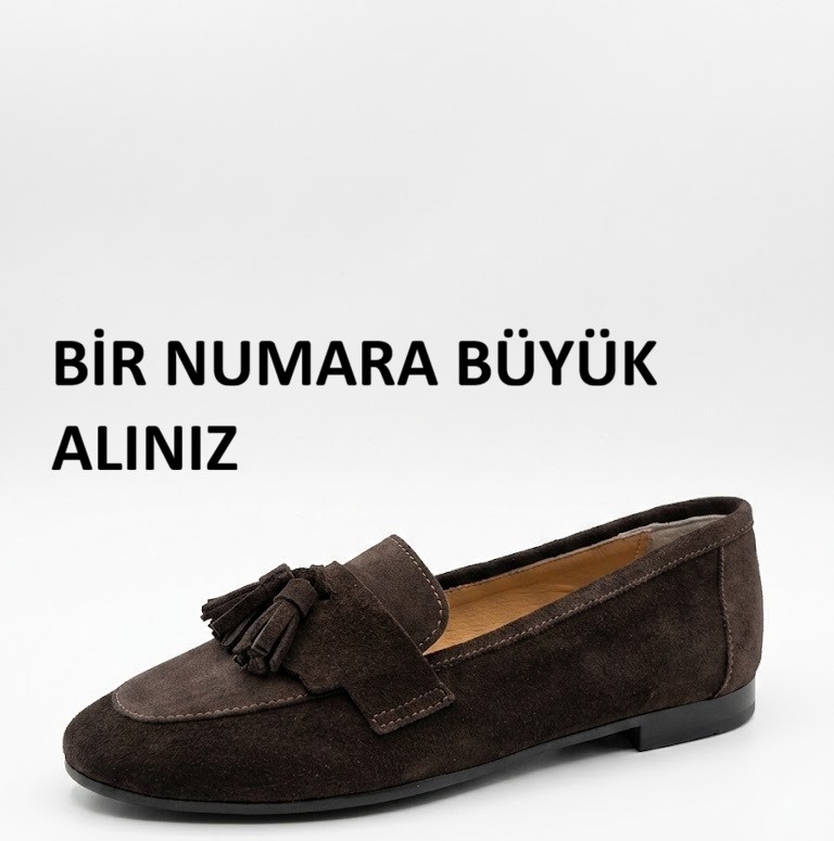 Noxmark Hakiki Deri Süet Püskül Detaylı Kadın Loafer Ayakkabı