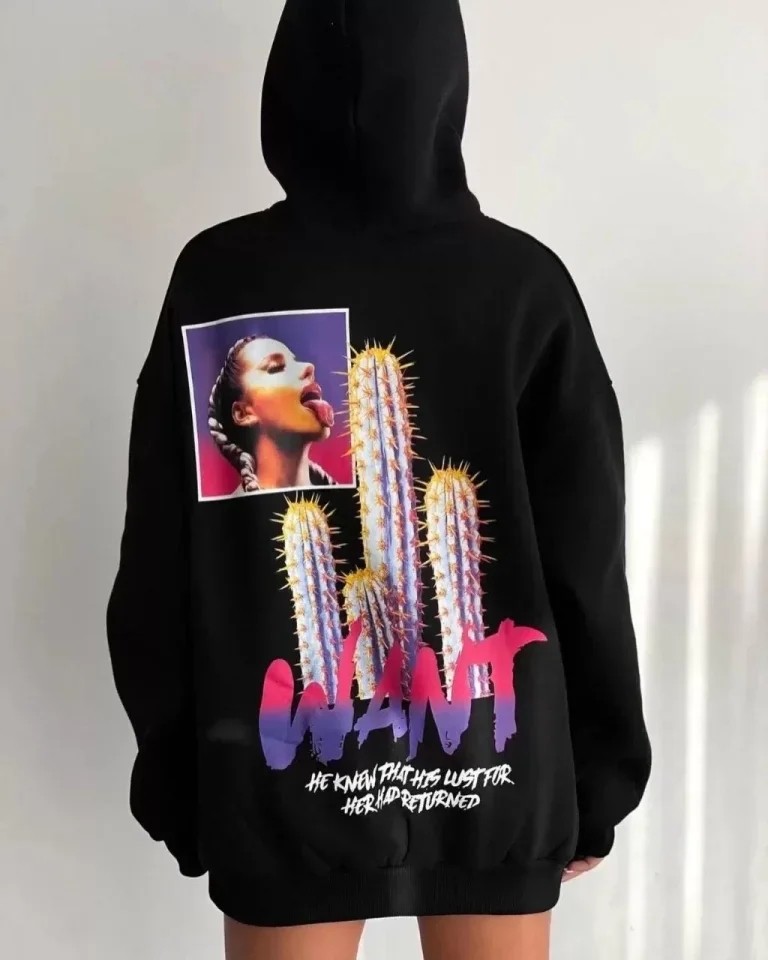 Baskılı Üç Iplik Kapüşonlu Oversize Sweatshirt - Siyah görsel 2