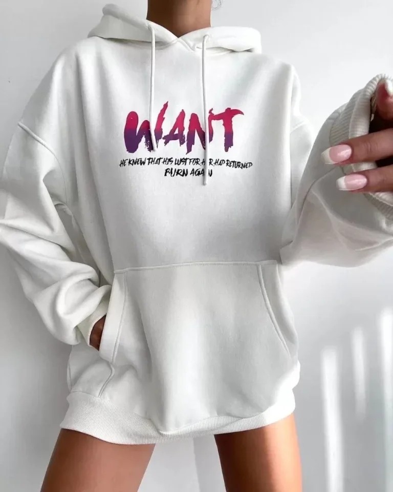 Baskılı Üç Iplik Kapüşonlu Oversize Sweatshirt - Beyaz görsel 2