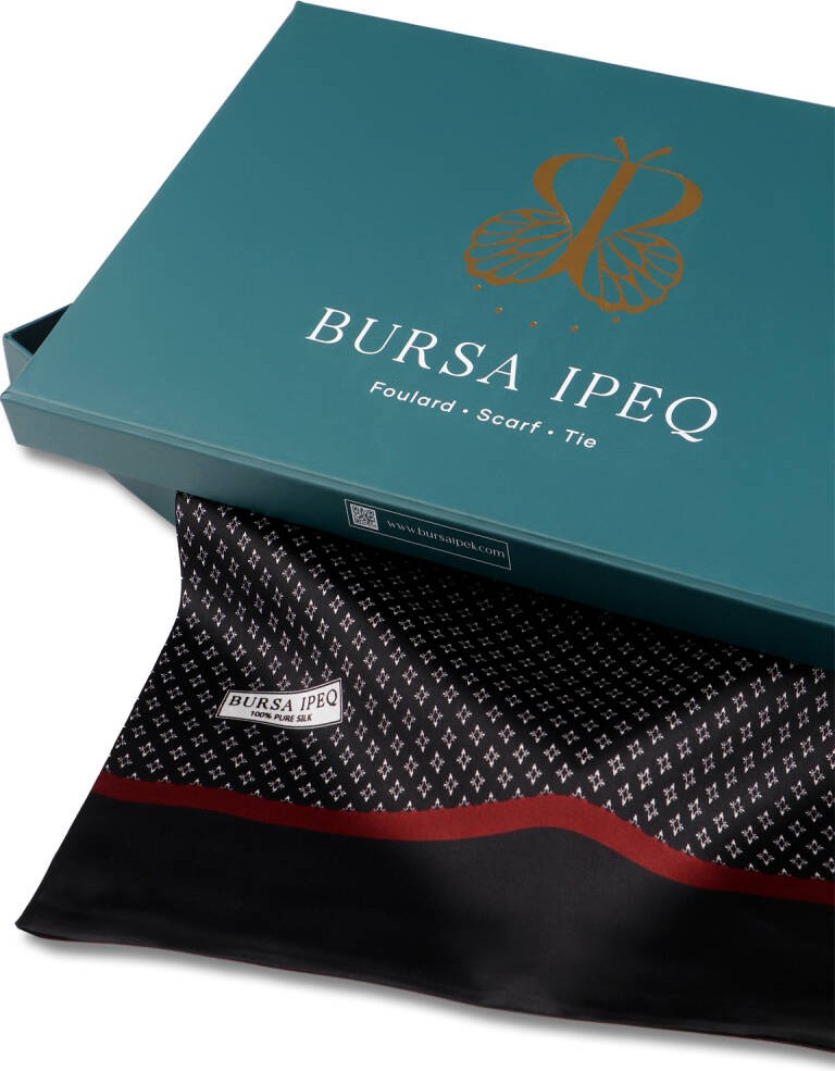 Bursa İpek Siyah Desenli Erkek Ipek Kaşkol görsel 3