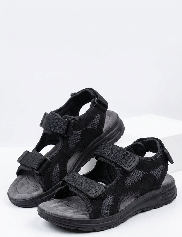 Stil Shoes Erkek Cırt Cırtlı Siyah Günlük Sandalet Anatomik Taban Spor Sandalet 45002 görsel 2