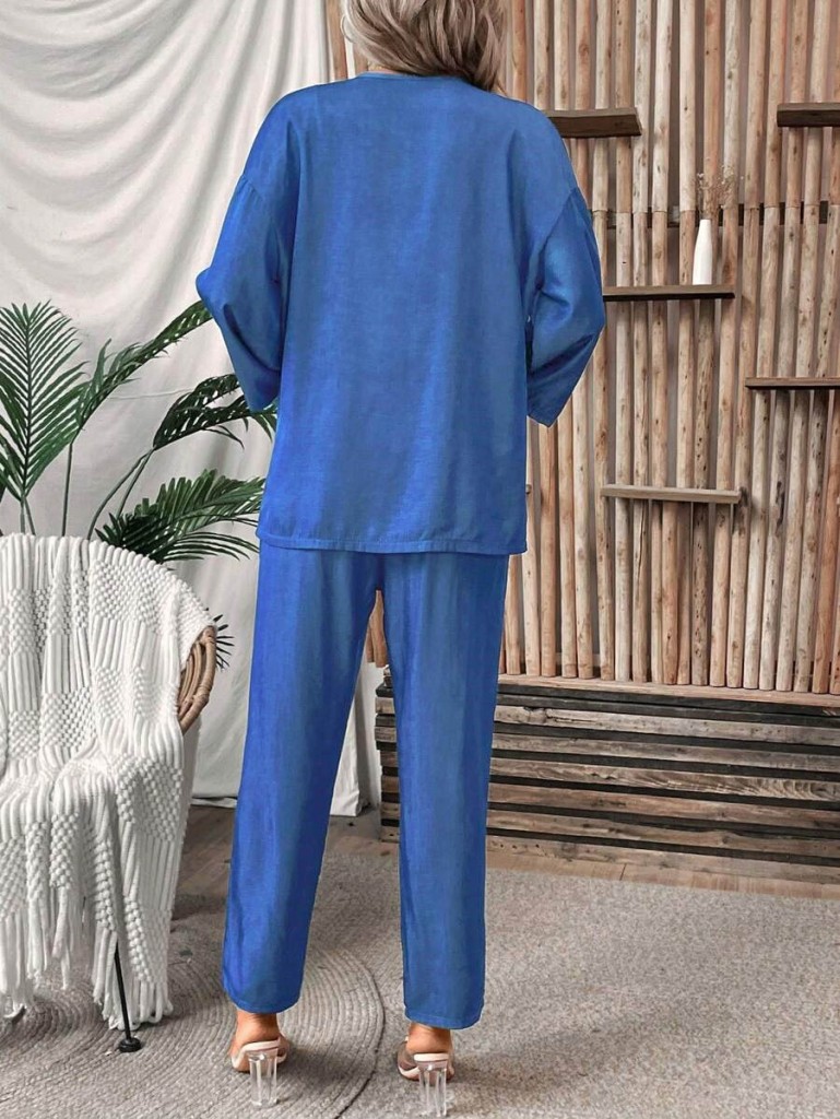 Trend Esinty Kadın Önü Açık Ceket ve Pantolon Dokuma Kumaş Ikili Takım görsel 2