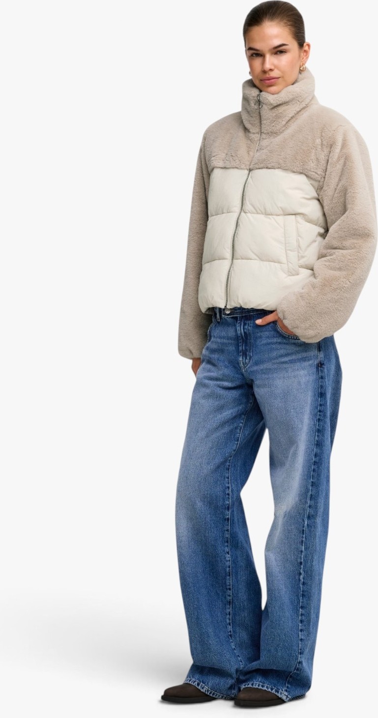 Only Onlwanja Fur Puffer Mıx Jacket Noos Otw Kadın Bej Mont - 15292945 görsel 4