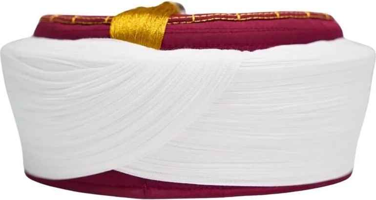 Sarıkhane Çocuk Imam Sarığı-Beyaz Kumaş-Bordo Takke-Düz Sarım-Kuş Gözlü-4 Metre görsel 2