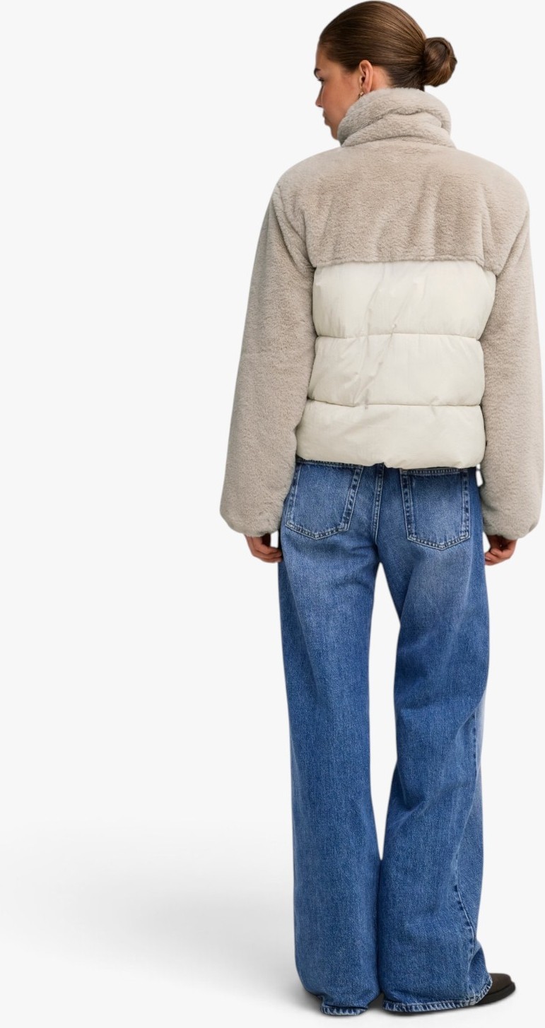 Only Onlwanja Fur Puffer Mıx Jacket Noos Otw Kadın Bej Mont - 15292945 görsel 5