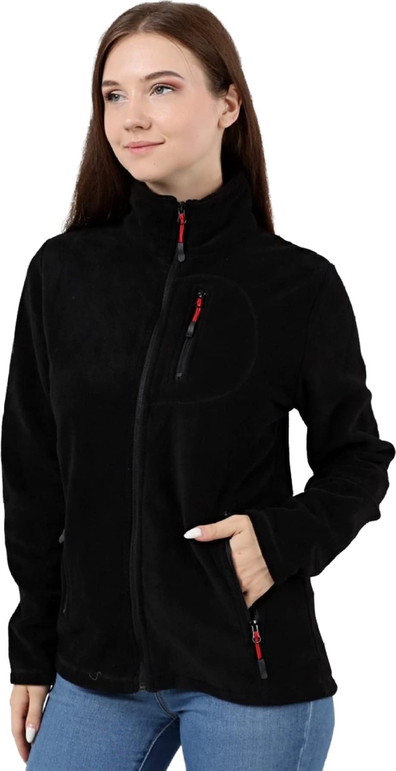 Die Grup Genıus Store Kadın Polar Tam Fermuarlı Outdoor 3 Cepli Spor Polar Ceket (Siyah/m) M