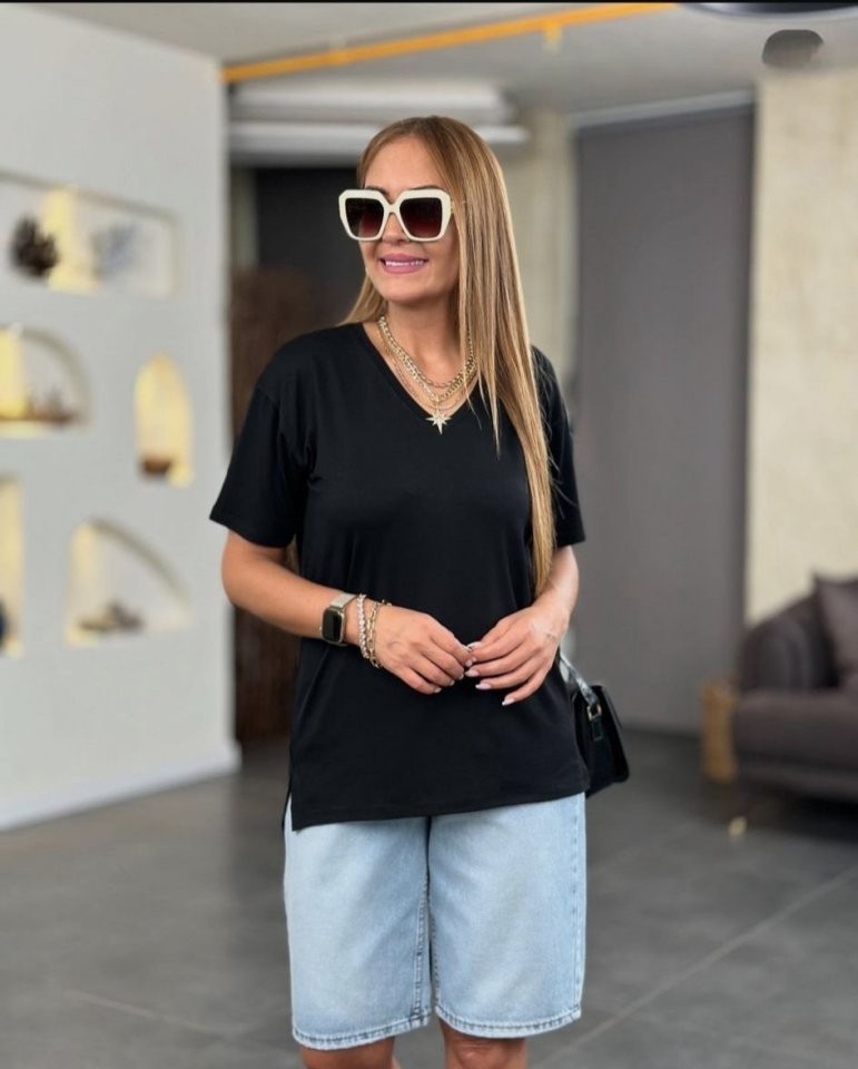 Aesco Kadın Kısa Kollu V Yaka Bluz