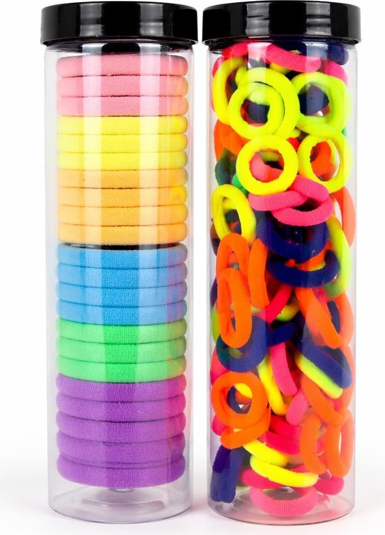 Uravas Store 100 Adet Neon Renkli Saç Tokası + 20 Adet Büyük Boy Lastik Toka Seti, Esnek, Dayanıklı, Iz Yapmaz, Çocuk ve Yetişkin Kullanımına Uygun, Günlük ve Spor Için Ideal