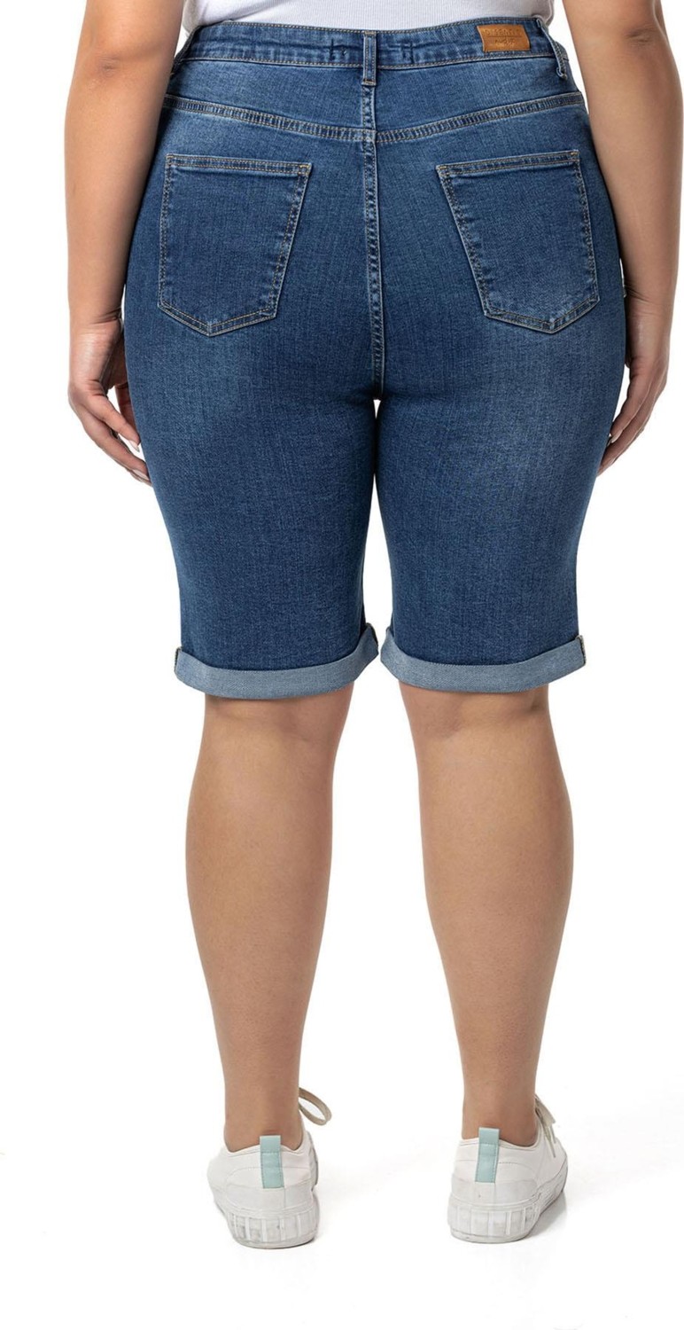 Disentis Modest Büyük Beden Paçası Katlamalı Beş Cepli Denim Mavi Şort görsel 8