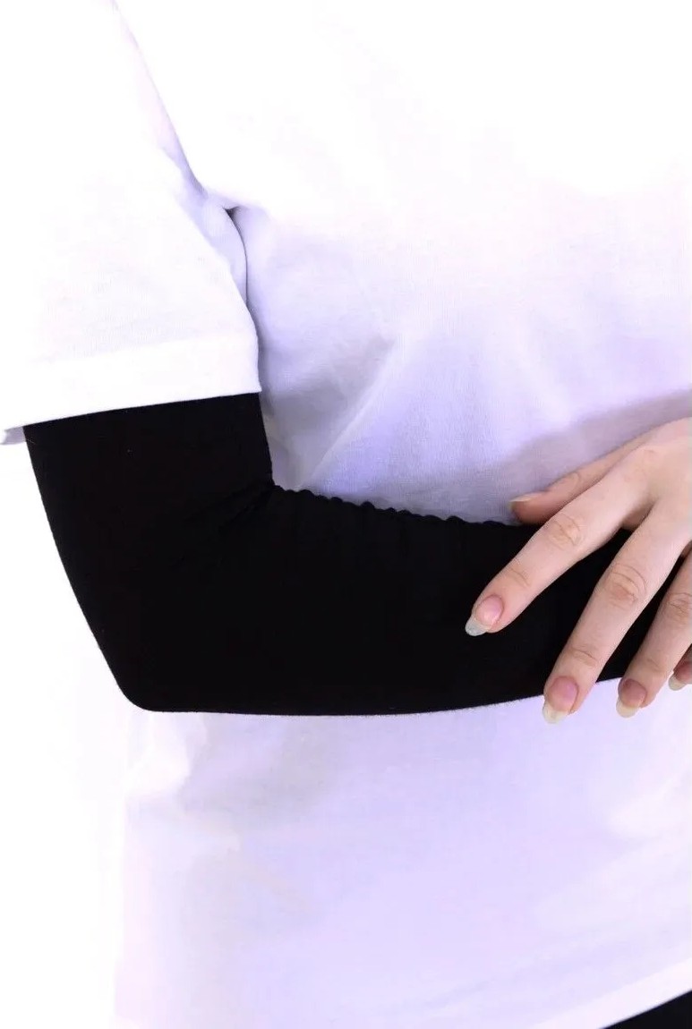 Alivascarf Likralı Penye Kolluk Siyah - Pratik Kadın Tesettür Düz Namaz Kolluğu 1 Çift 40CM Viskon Hijab görsel 5