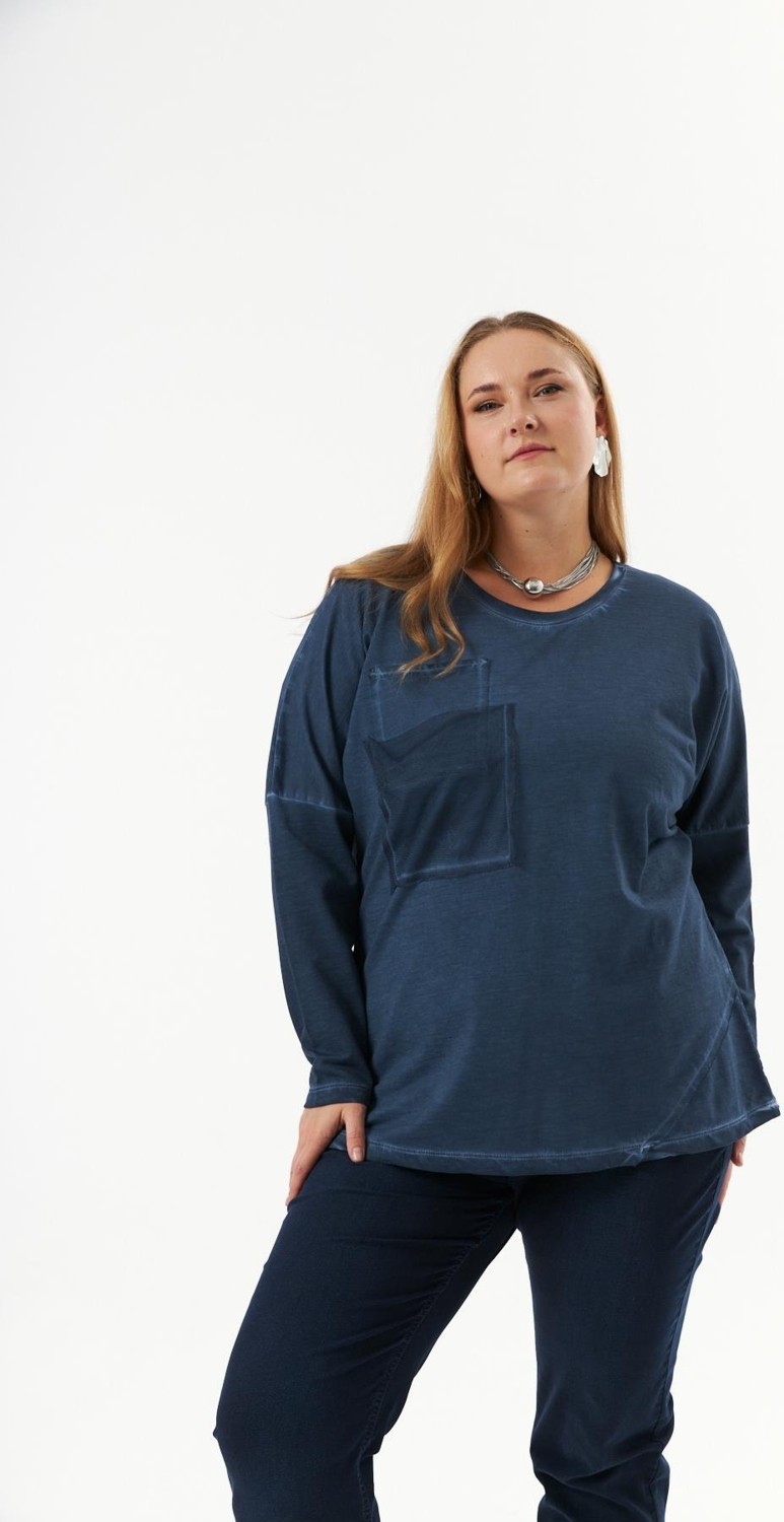 Rmg Büyük Beden Cep Detay Parça Boya Sweatshirt Indigo görsel 6