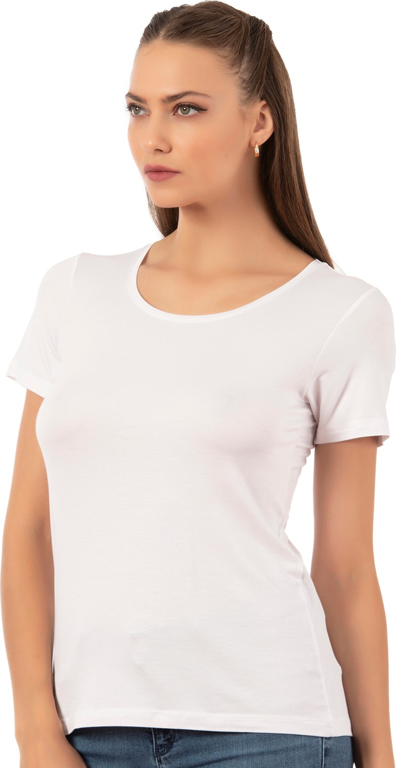 Özkan Underwear Özkan 26976 Kadın Viskon Kısa Kollu Yuvarlak Yaka T-Shirt görsel 3