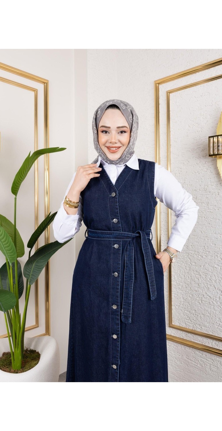 Harman Butik Kadın Düğmeli Kuşaklı Kot Jile görsel 7