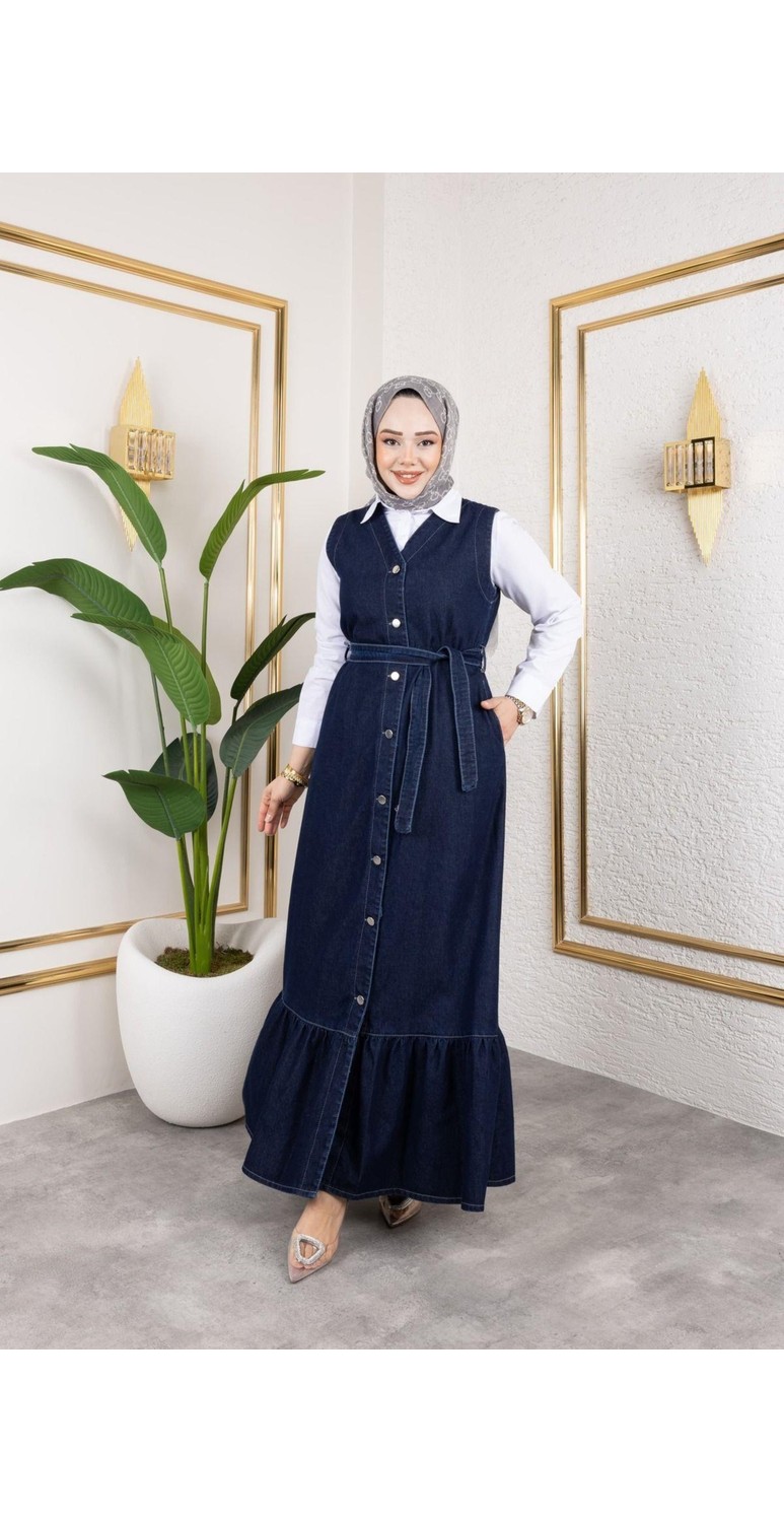 Harman Butik Kadın Düğmeli Kuşaklı Kot Jile görsel 8