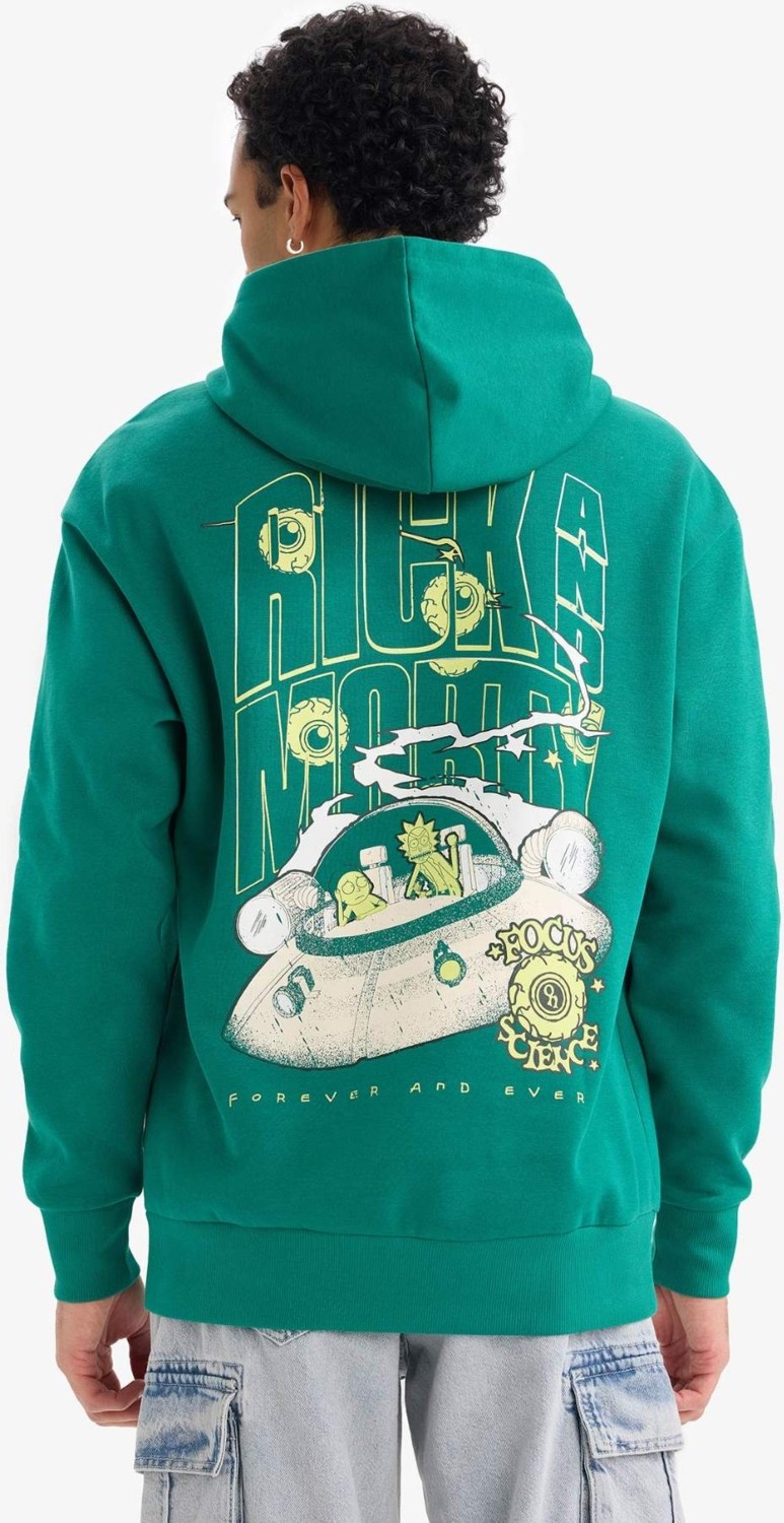 DeFacto Rick and Morty Boxy Fit Pamuklu Uzun Kollu Kapüşonlu Baskılı Sweatshirt F8136AX26SP görsel 5