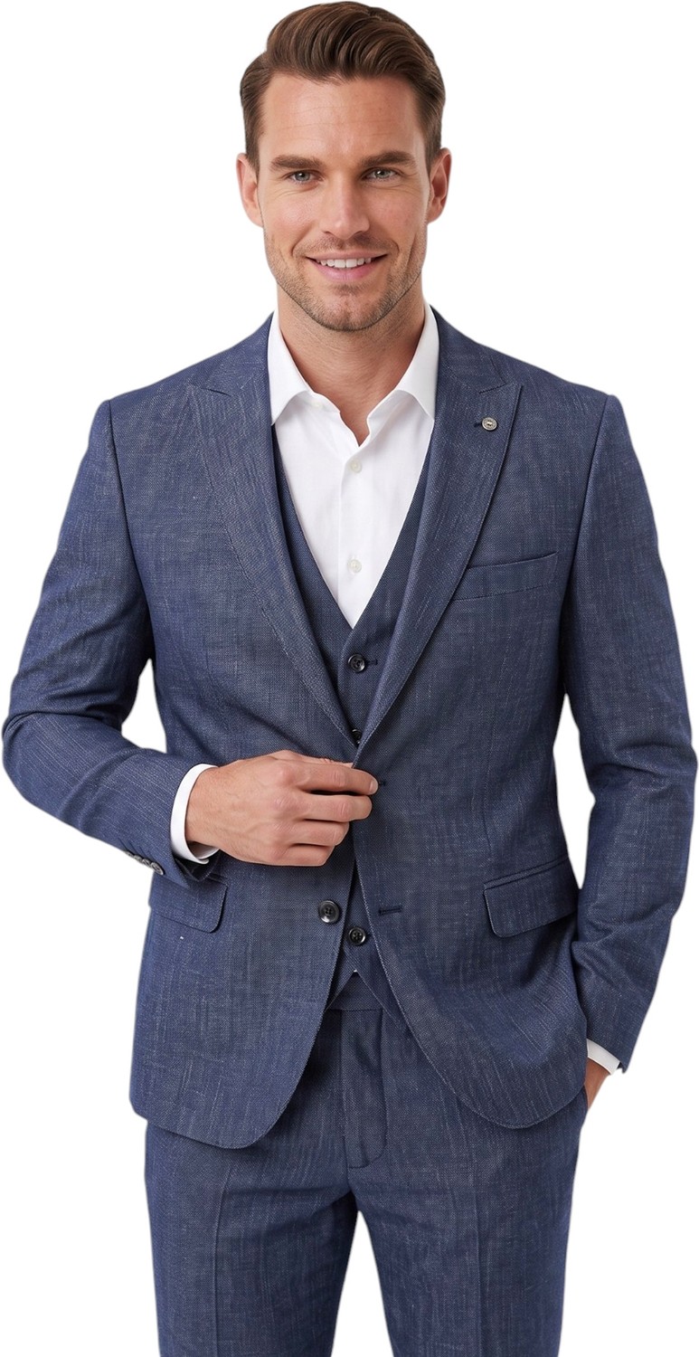 Deepsea Koyu Lacivert 3 Parça Slim Fit Yelekli Erkek Takım Elbise, Çift Yırtmaçlı Modern Kesim 2601631 görsel 6