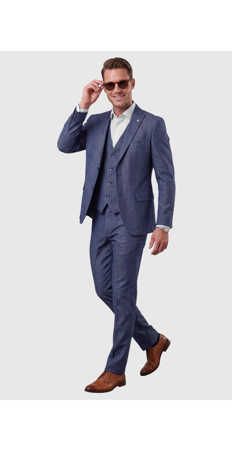 Deepsea Koyu Lacivert 3 Parça Slim Fit Yelekli Erkek Takım Elbise, Çift Yırtmaçlı Modern Kesim 2601631 görsel 8
