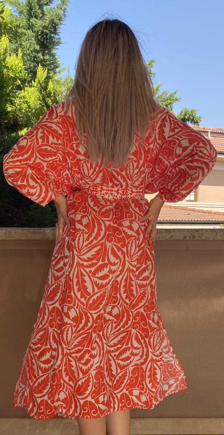 Kyleen Nar Çiçeği Rengi Desenli Sunset Kimono görsel 3