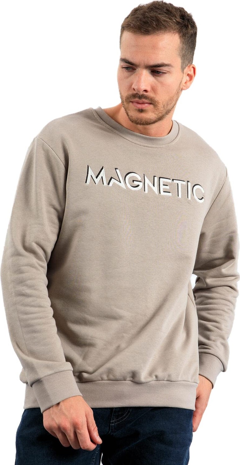 Die Grup Koyu Bej Yazı Nakışlı O Yaka Rahat Form Içi Polarlı Erkek Sweatshirt - 88020