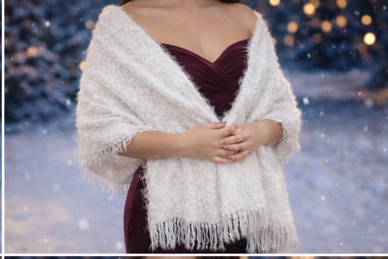 Mandaş Style El Dokuma Angora Bayan Şalı-Beyaz görsel 4