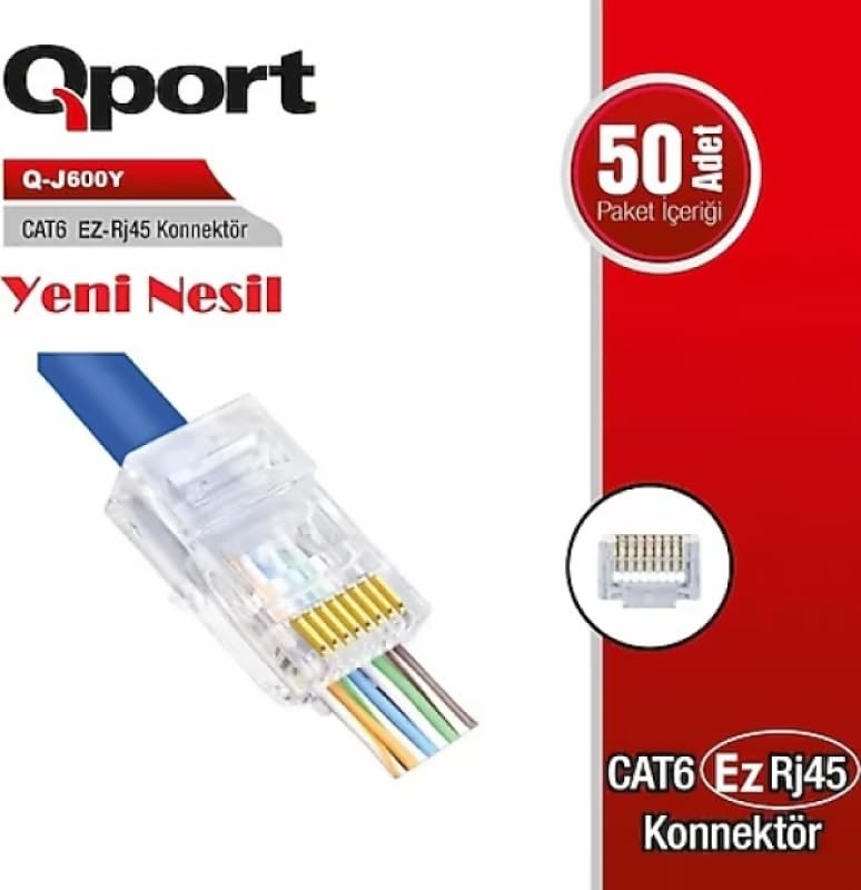 Aesco QPORT-Q-J600Y Yeni Nesil Cat6 50 Adet Rj-45 Konnektör görsel 4