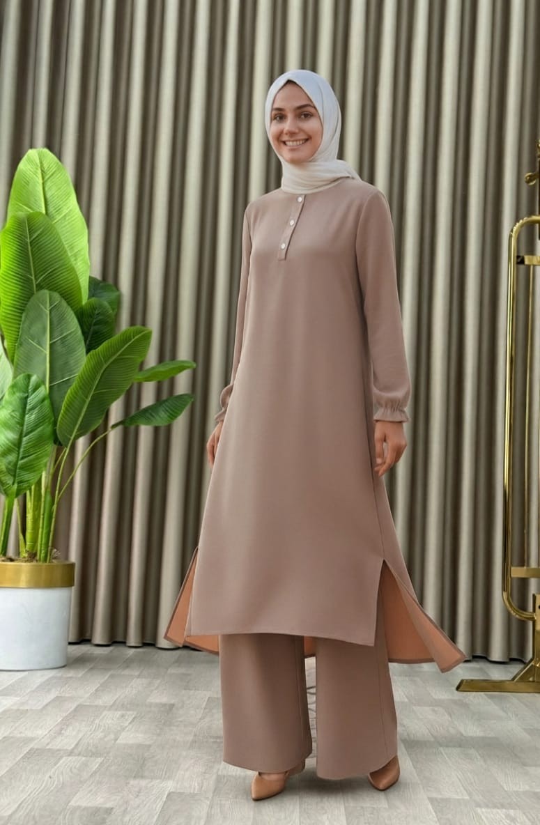 Mismoly Tesettür Ikili Takım Uzun Tunik Bol Paça Pantolon görsel 3