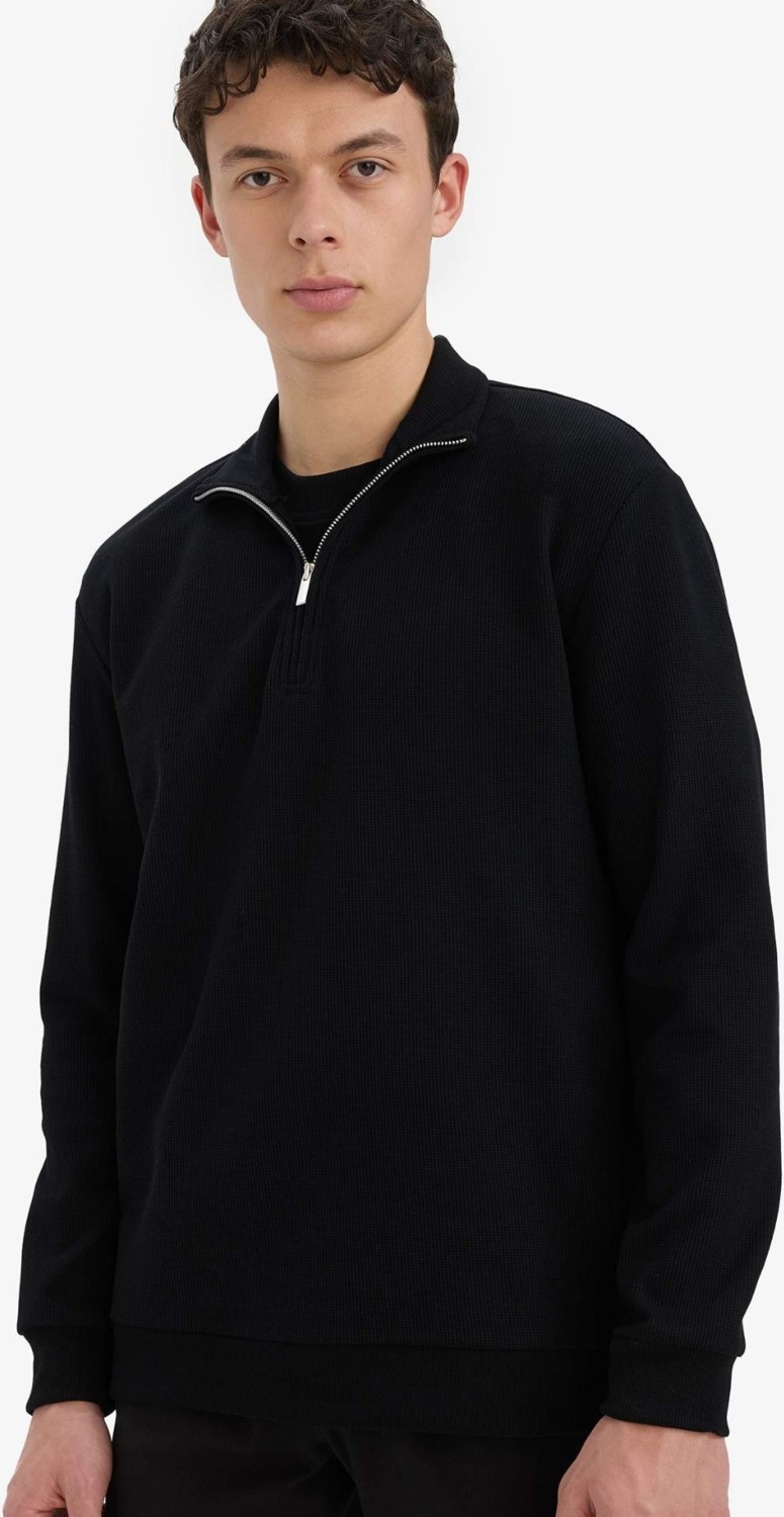 DeFacto Comfort Fit Dik Yaka Dokulu Yarım Fermuarlı Waffle Sweatshirt D7543AX25SP