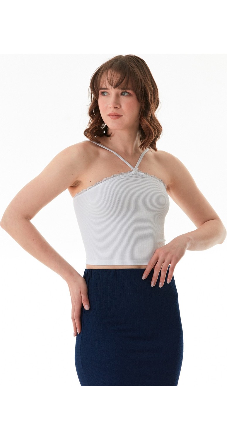 FullaModa Fitilli Çapraz Askılı Crop Body görsel 3