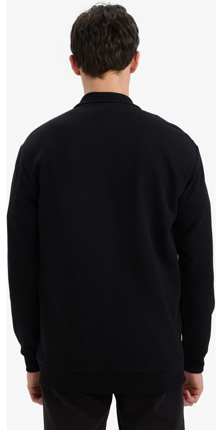 DeFacto Comfort Fit Dik Yaka Dokulu Yarım Fermuarlı Waffle Sweatshirt D7543AX25SP görsel 6