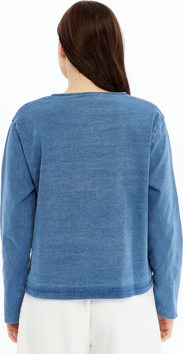 Select Moda Kadın Denim V Yaka Önden Cepli Bağlama Detaylı Ceket/hırka görsel 7