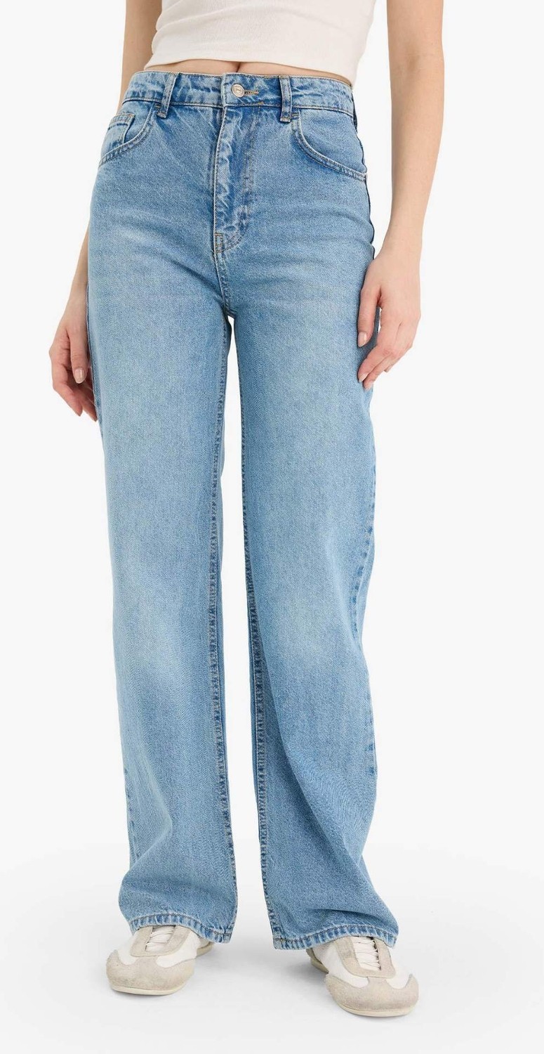 DeFacto %100 Pamuk 90's Wide Leg Yüksek Bel Uzun Jean Pantolon E4269AX26SP görsel 4