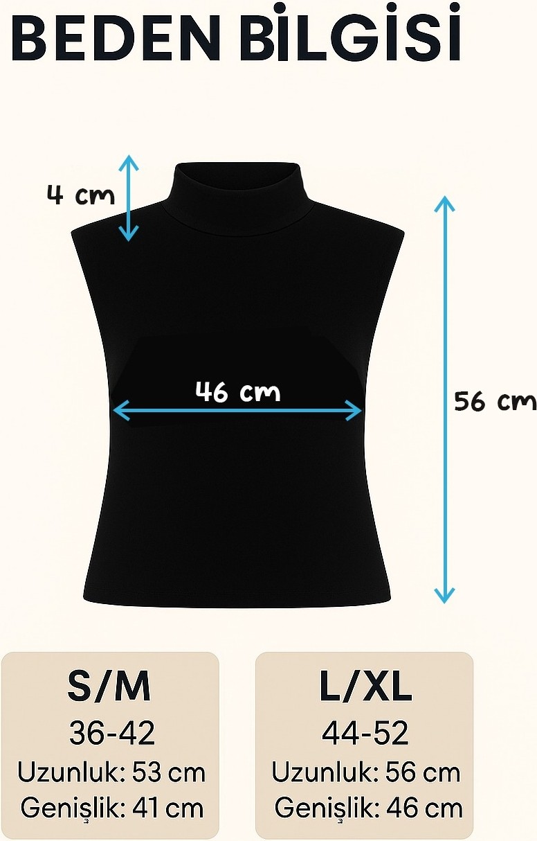 Manolyaşal İslamic Hijab Manolyaşal Kolsuz Balıkçı Yakalı Organik Kadın Body - Siyah - L-XL görsel 6