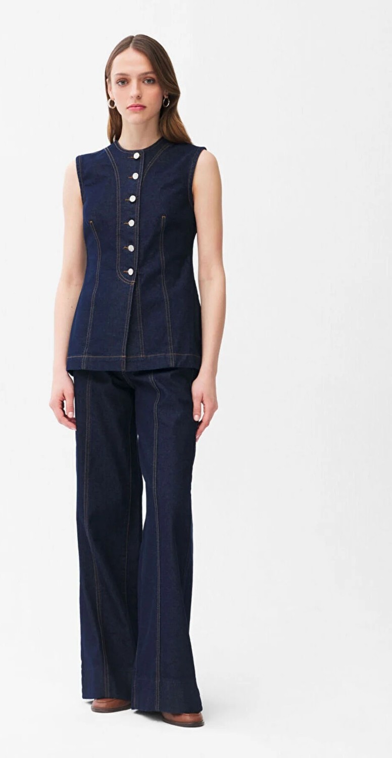 adL Dikiş Detaylı Denim Yelek Lacivert 17946651000 görsel 3