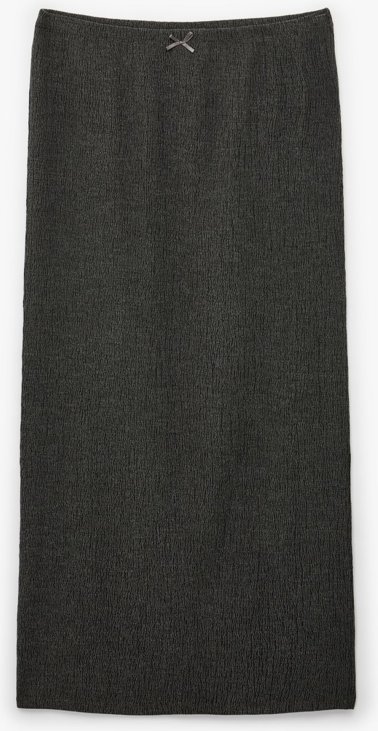 Die Grup Bürümcük Kumaş Slim Fit Fiyonk Detaylı Midi Etek görsel 3