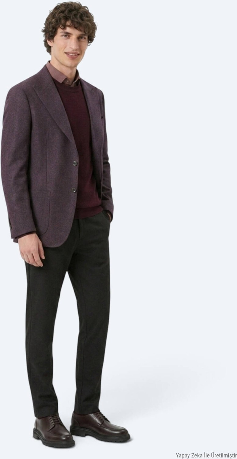 Kip Bordo Desenli Modern Fit Yün Karışımlı Örme Ceket görsel 4