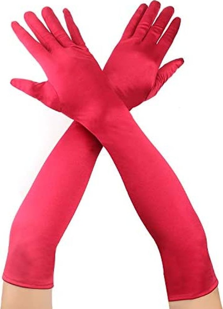 Twin Store Kırmızı Renk Dirseğe Kadar Uzun Kumaş Eldiven 40 cm