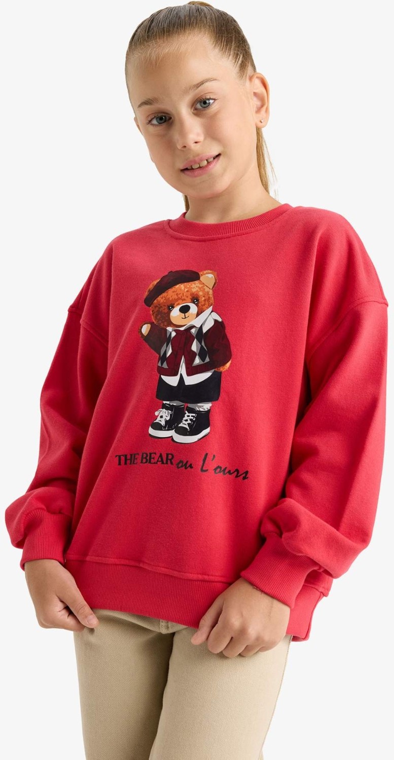 DeFacto Oversize Geniş Kalıp Bisiklet Yaka Baskılı Sweatshirt Kız Çocuk E7841A825AU görsel 3