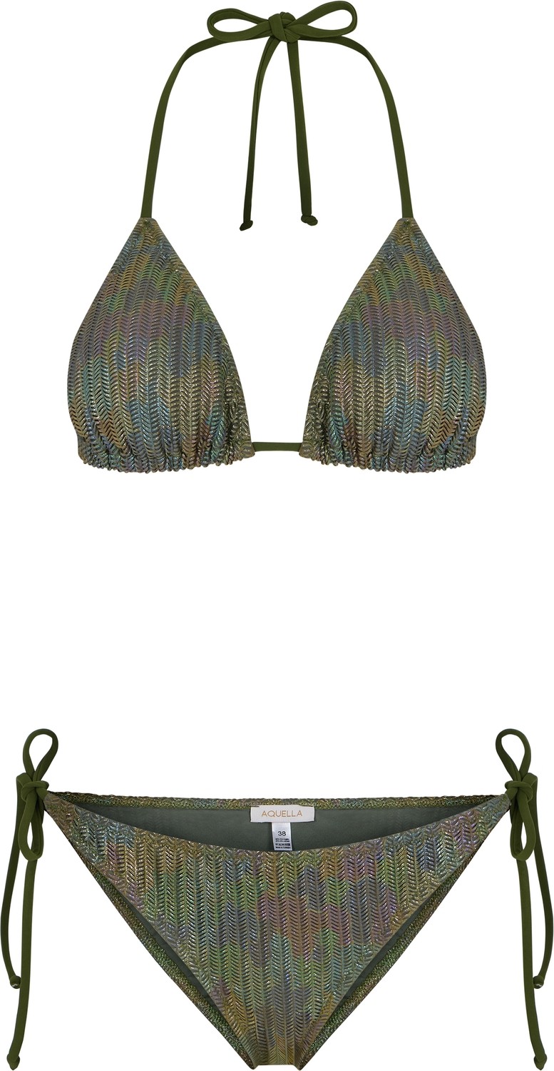 Aquella Lame Baskı Desenli Parlak Üçgen Bikini Takım