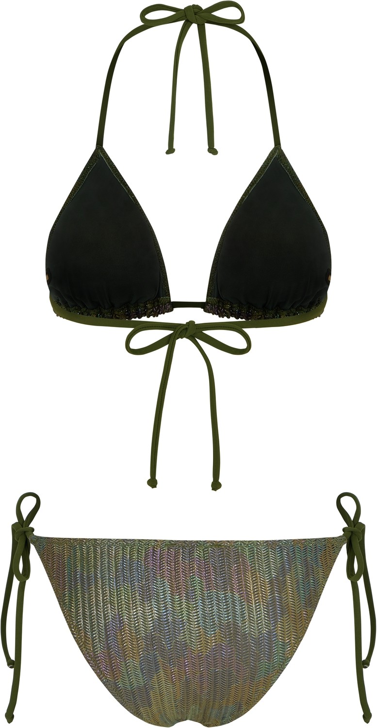 Aquella Lame Baskı Desenli Parlak Üçgen Bikini Takım görsel 2
