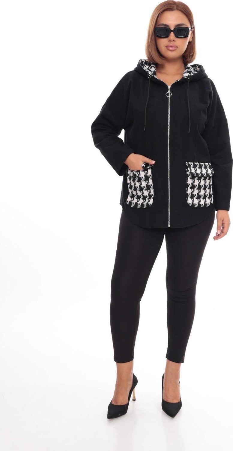 Lady Majestic Büyük Beden Kapüşonlu Fermuarlı Sweatshirt Hırka | 44-58 Beden görsel 2